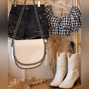 White Chain-Trimmed Women's Faux White Leather Bag NWT